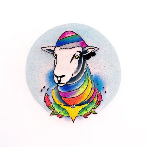 A Silhouette Of A Sheep With Rainbow-colored Wool Playing A Guitar