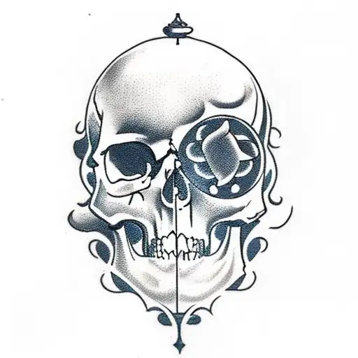 A Traditional Tattoo Of A Skull With Medical Symbols Incorporated Into The Design