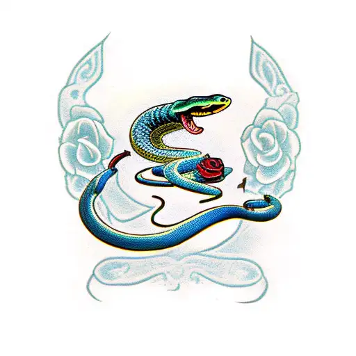 Cobra Snake With Roses And Swords