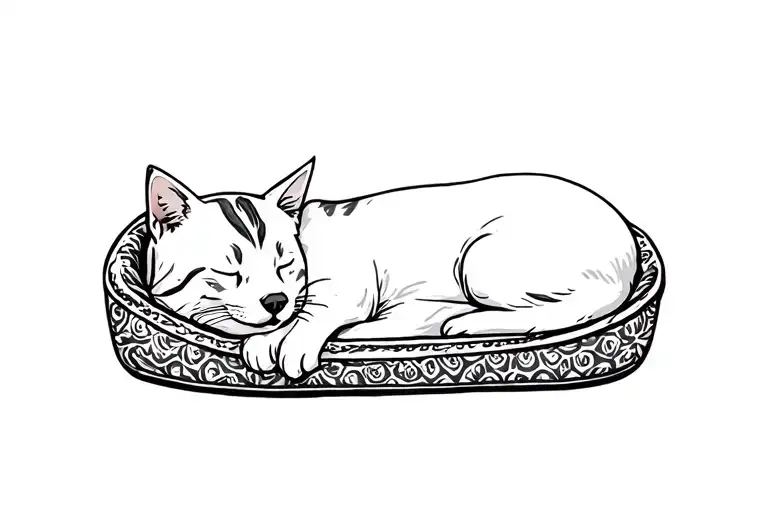 A Cat And A Dog Sleeping In A Dog Bed