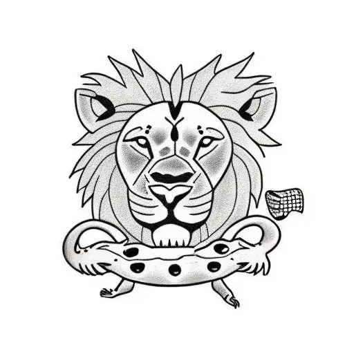 Young Lion And Crocodile