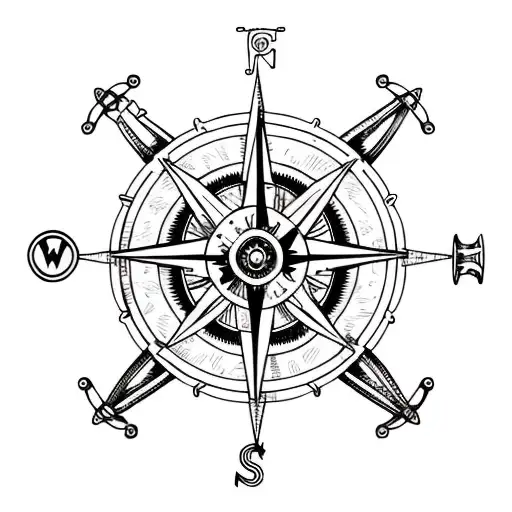 Broken Pirate Ship Wheel With Compass On It And Palm Trees