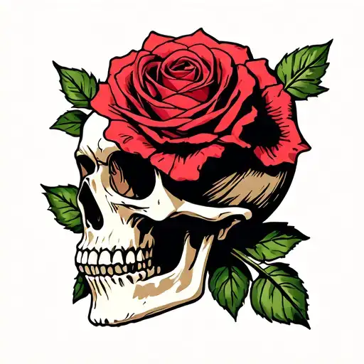 Skull In The Middle Of Rose