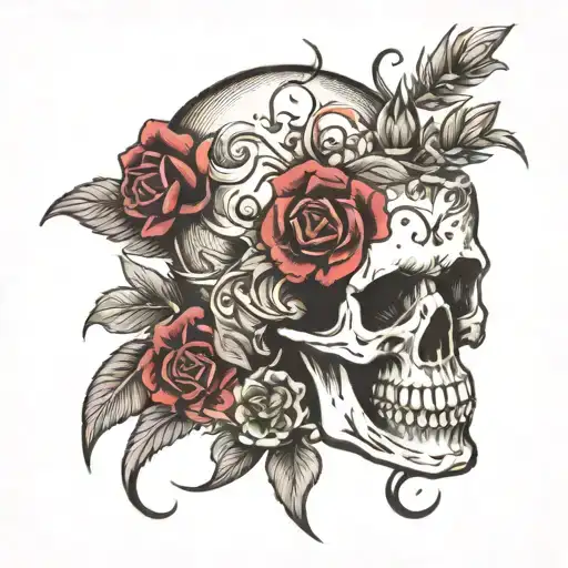 Memento Mori Skull With Flowers Surrounding