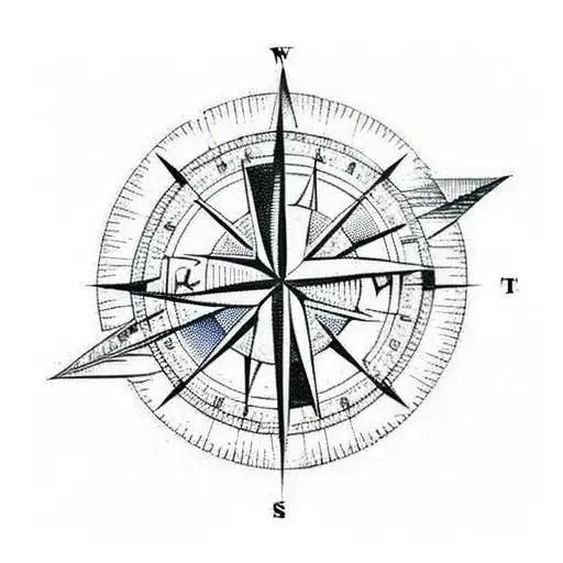 Compass With Geometric Shapes Is An Arrow In The Middle
