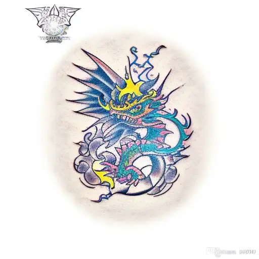 Tattoo En La Pierna Dragon Oriental Con Flores De Cerezo