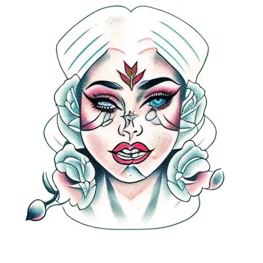 Broken Half Face Of Woman With Orchid Plant