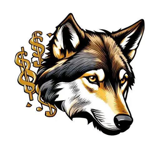 Wolf Head With Dollar Signs In Fur
