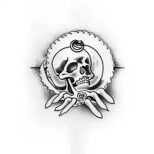 Memento Mori Written With One Skeleton Hand And A Normal Hand Touching Black And White