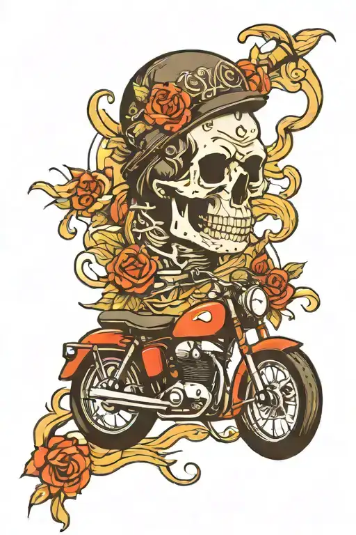 Hand Sleeve Motorcycle And Skull Tattoo Design