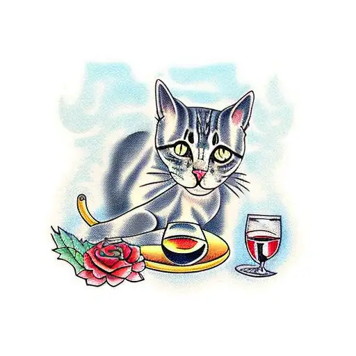 Cat Drinking Wine