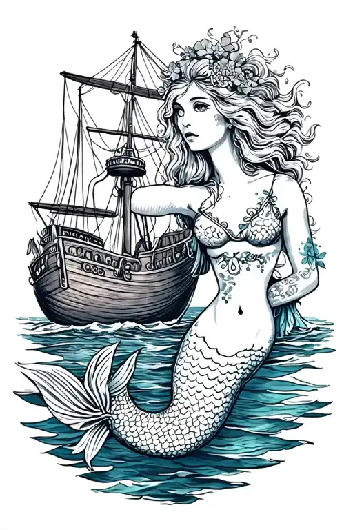 Boat And Mermaid Surrounded