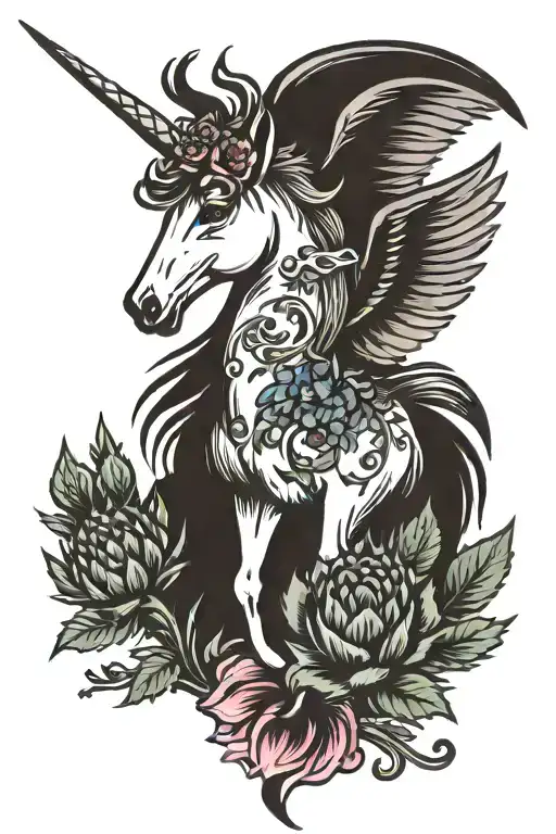 Angel Wings Scottish Thistle Flower Unicorn Surrounded