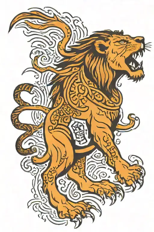 Lion Growling With Words That Say Only The Strongest Survive