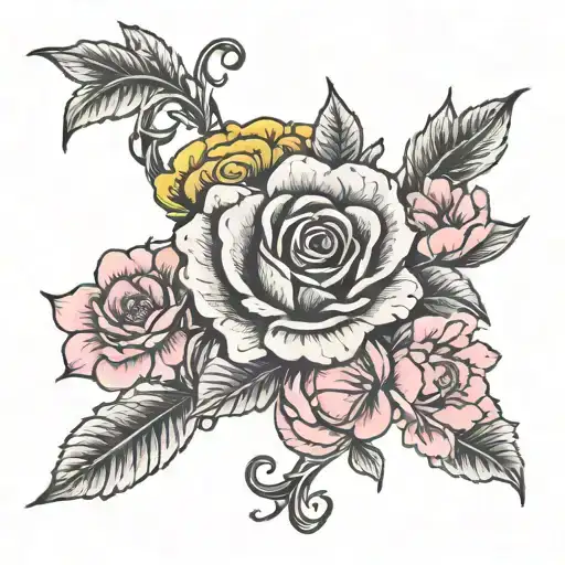Infinity Symbol With Yellow Rose Red Poppy And Pink Cherry Blossom