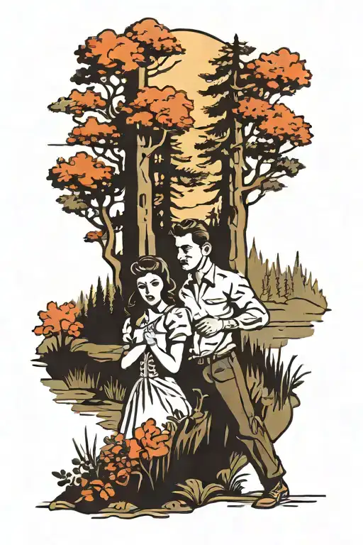 Two People In The Forest Landscape