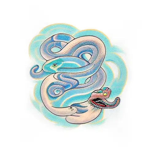 A Mystical Snake Intertwined With A Delicate Feather