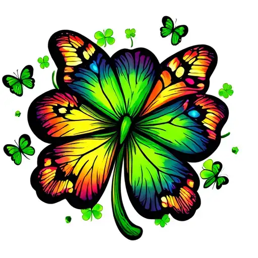 Shamrock Surrounded By Colorful Butterflies