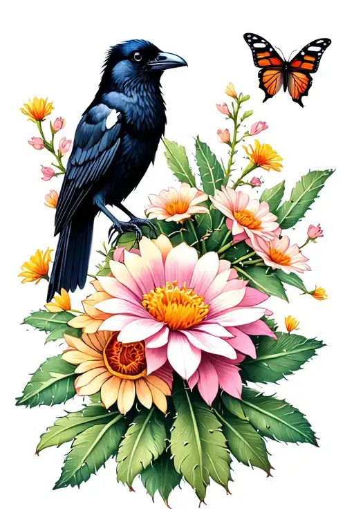 Crow Cactus Flowers Butterfly