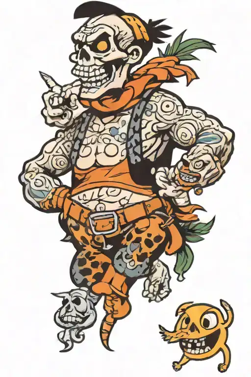 Fred Flintstone And Skull Wearing