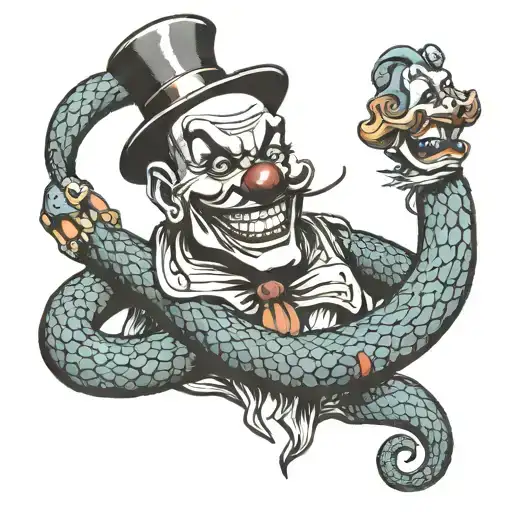 An Evil Snake Around The Neck Of A Smiling Clown