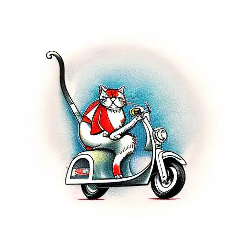 Cat Riding A Scooter Full Side View