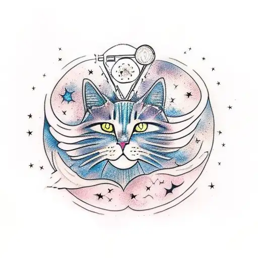 A Celestial Cat Playing A Guitar In The Night Sky