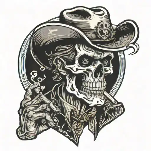Skull Cowboy Smoking Cigarette