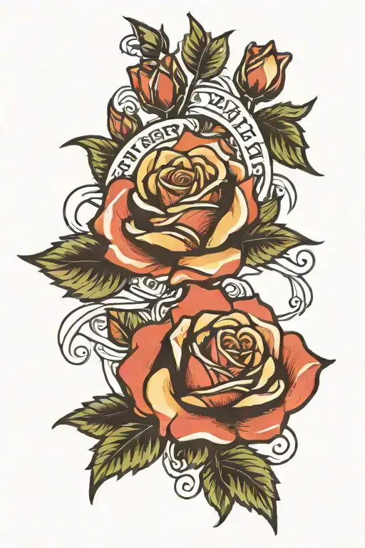 Rose With Banners Above And Under The Rose