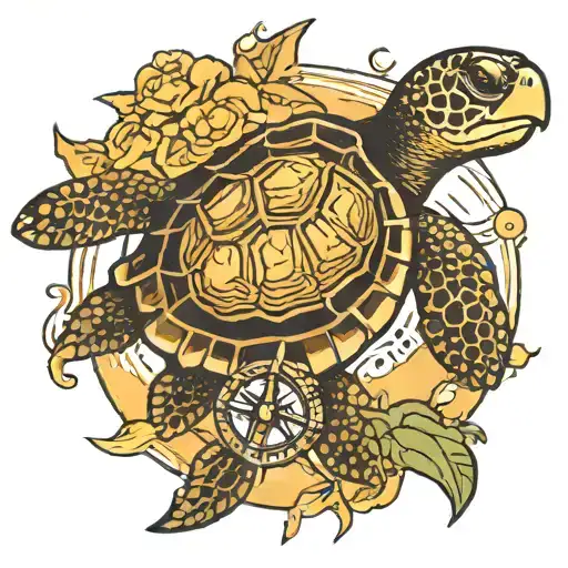 Sea Turtle With Compass On Shell