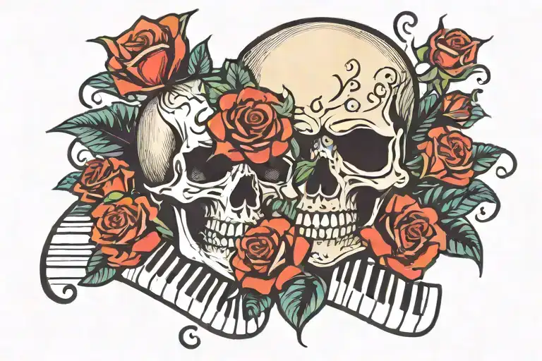 Skull And Rose And Piano Keys