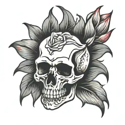 One Skull With Tulip Flower