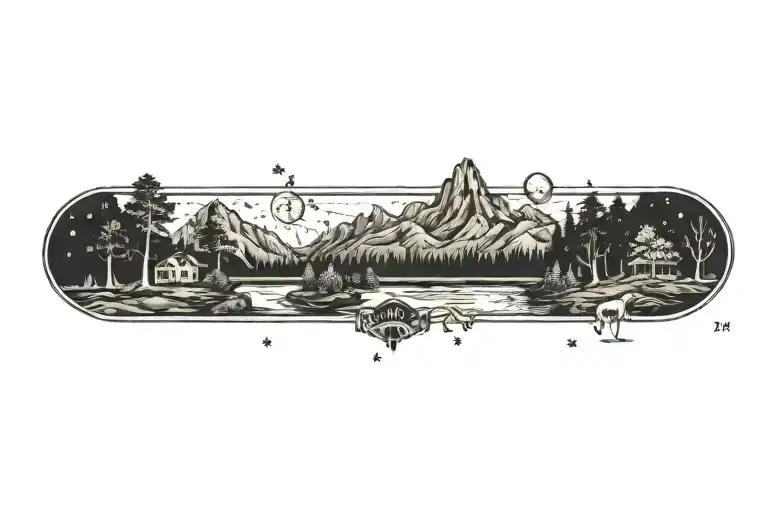 Aquarius Constellation With Mountains With Forest With River And Biggest Tree In Middle