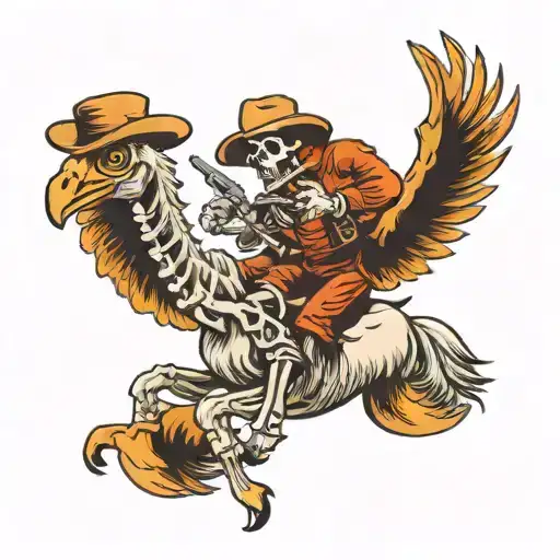 A Cowboy Skeleton Riding A Ostrich