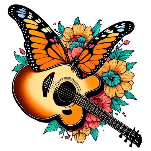 Butterfly With Guitar Merging