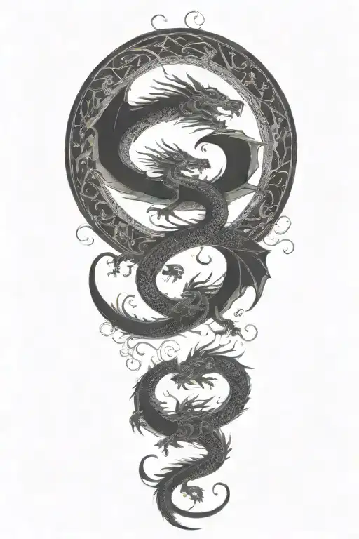 3 Dragons Flying Towards The Sun Setting