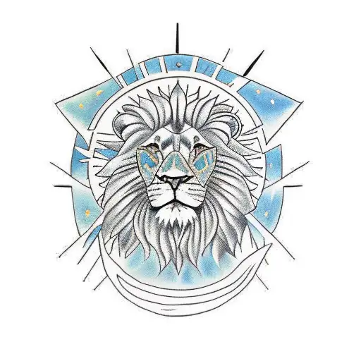 Lion With King And Sun Symbol And Fire
