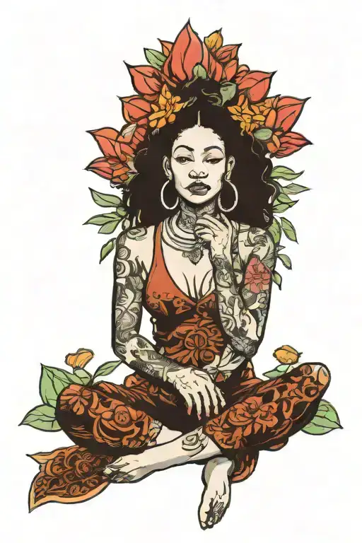 Black Woman In A Lotus Pose With Plants Surrounded