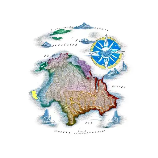 A Detailed Map Of The Brazilian Northeast Region With A Sun And Waves Incorporated