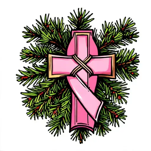 Cross Pine Tree Breast Cancer Ribbon