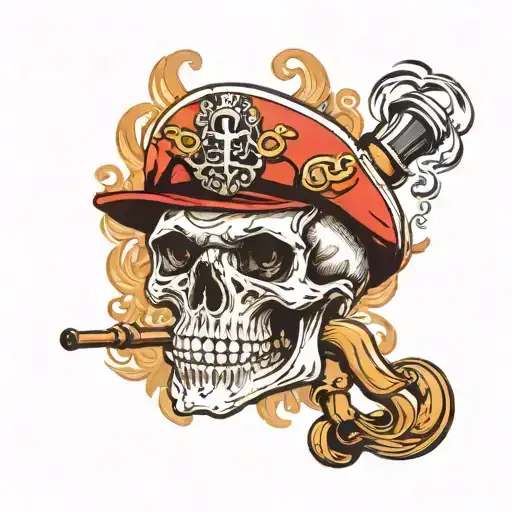 Old Sailor Skull With Pipe Smoke