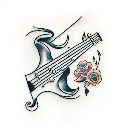 Bass Guitar With Musical Notes
