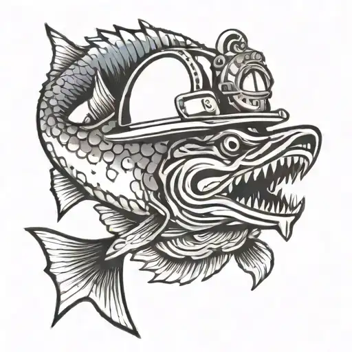 Barracuda Fish Wearing A Firemen's Helmet