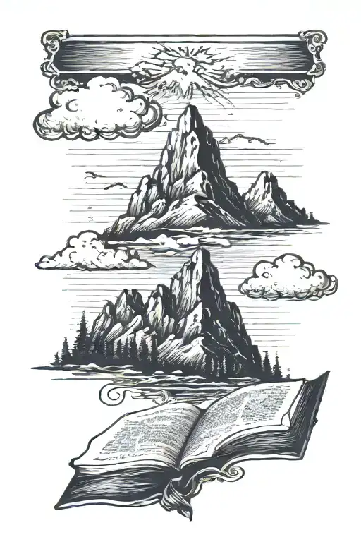 Bible With Mountains And Clouds Fading
