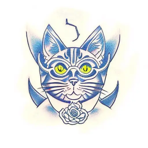 Traditional Japanese-style Tattoo Featuring A Cat And Iconic Anime Symbols