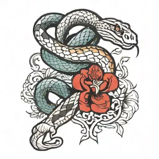 Half Sleeve Tattoo Featuring A Snake Wrapped Around Arm With Nordic Symbols In The Design