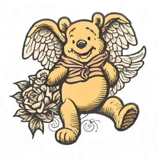 Winnie The Pooh Standing With Angel Wings