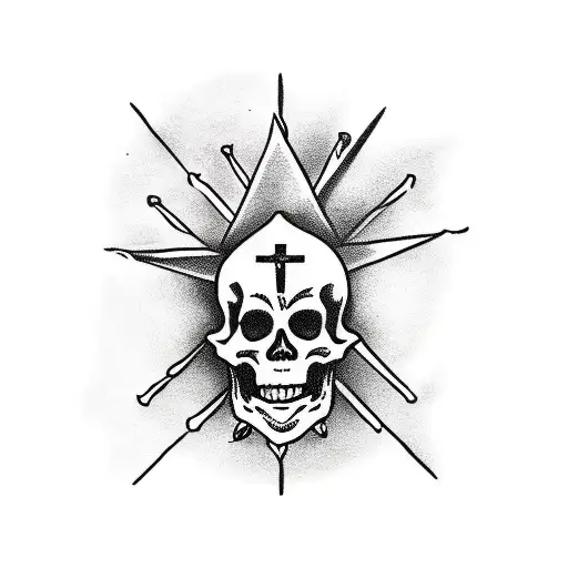 Skeleton Jesus Hanged In A Cross Of Daggers