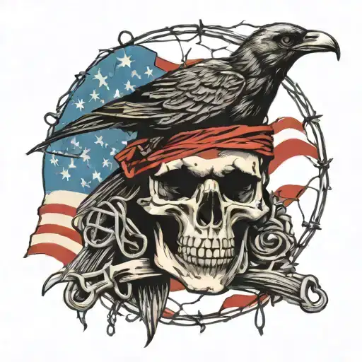 Anarchism Skull Crow Barbed Wire Tattered Flag Post Apocalypse