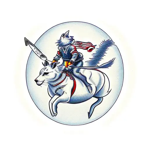 Sports Motorcycle Riding Off A Blade On Fire With A White Cat On Seat